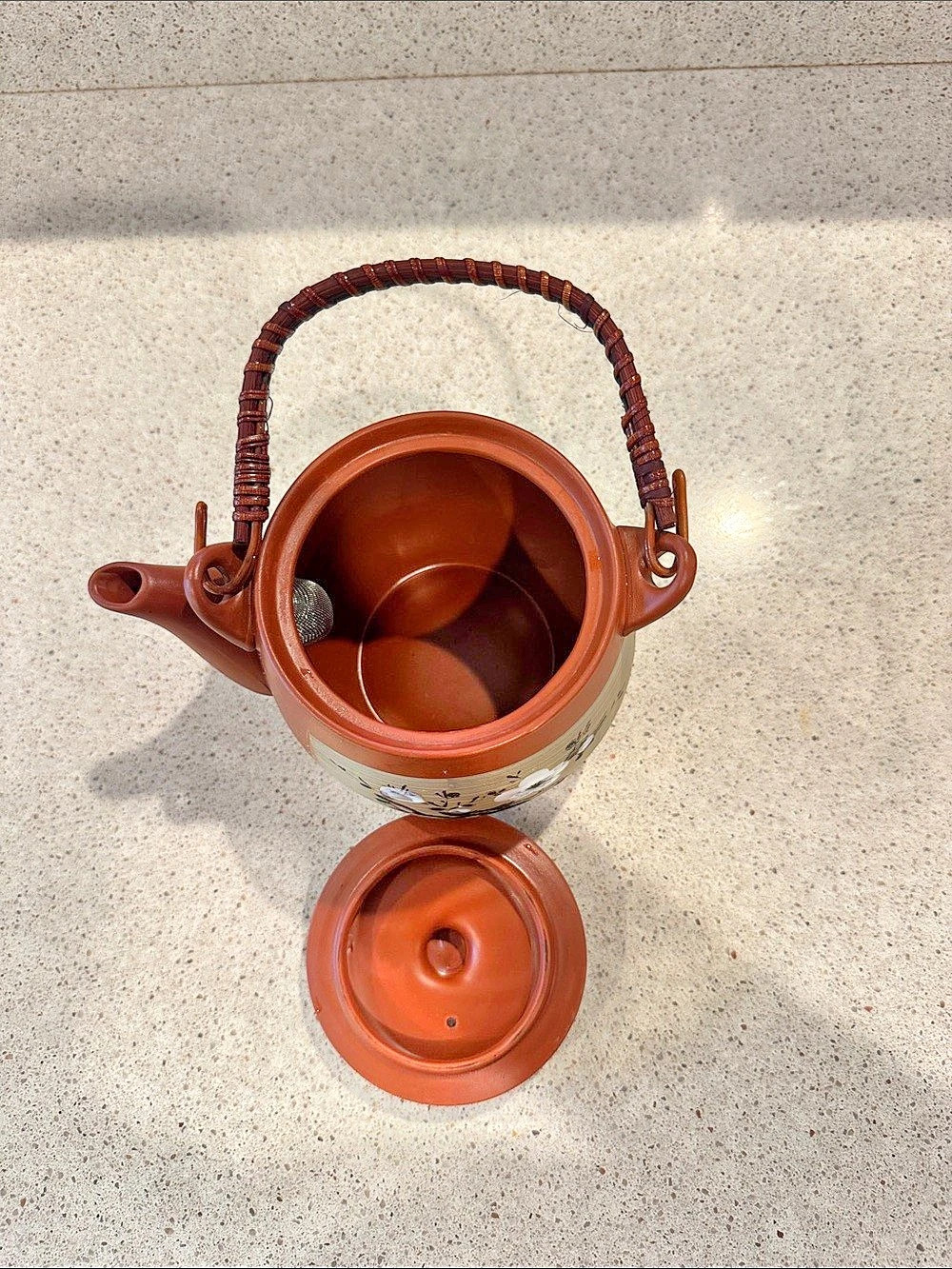 Burnt Orange and Cream Japanese Cherry Blossom Teapot with Strainer - Picture 7 of 9